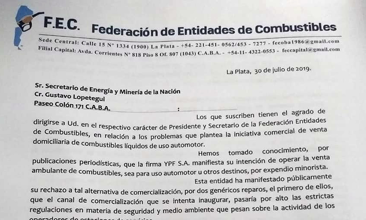 Expendedores advierten a Lopetegui que el despacho de nafta a domicilio atenta contra la seguridad y la sana competencia