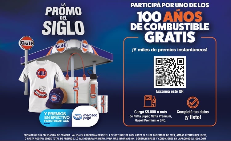 Gulf lanza la “Promo del Siglo”: sortea 100 años de combustible gratis